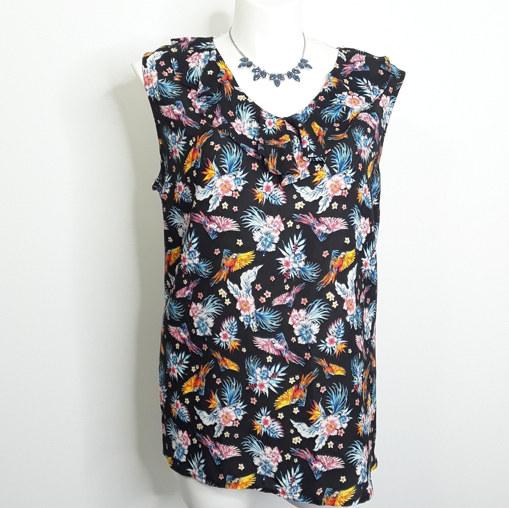 Terra & Sky Sleeveless Ruffle Blouse/Cover Up EUC sz 2X